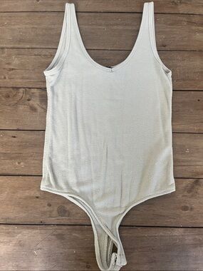 Shinestar Ribbed Tank One-Piece Bodysuit in Light sage green